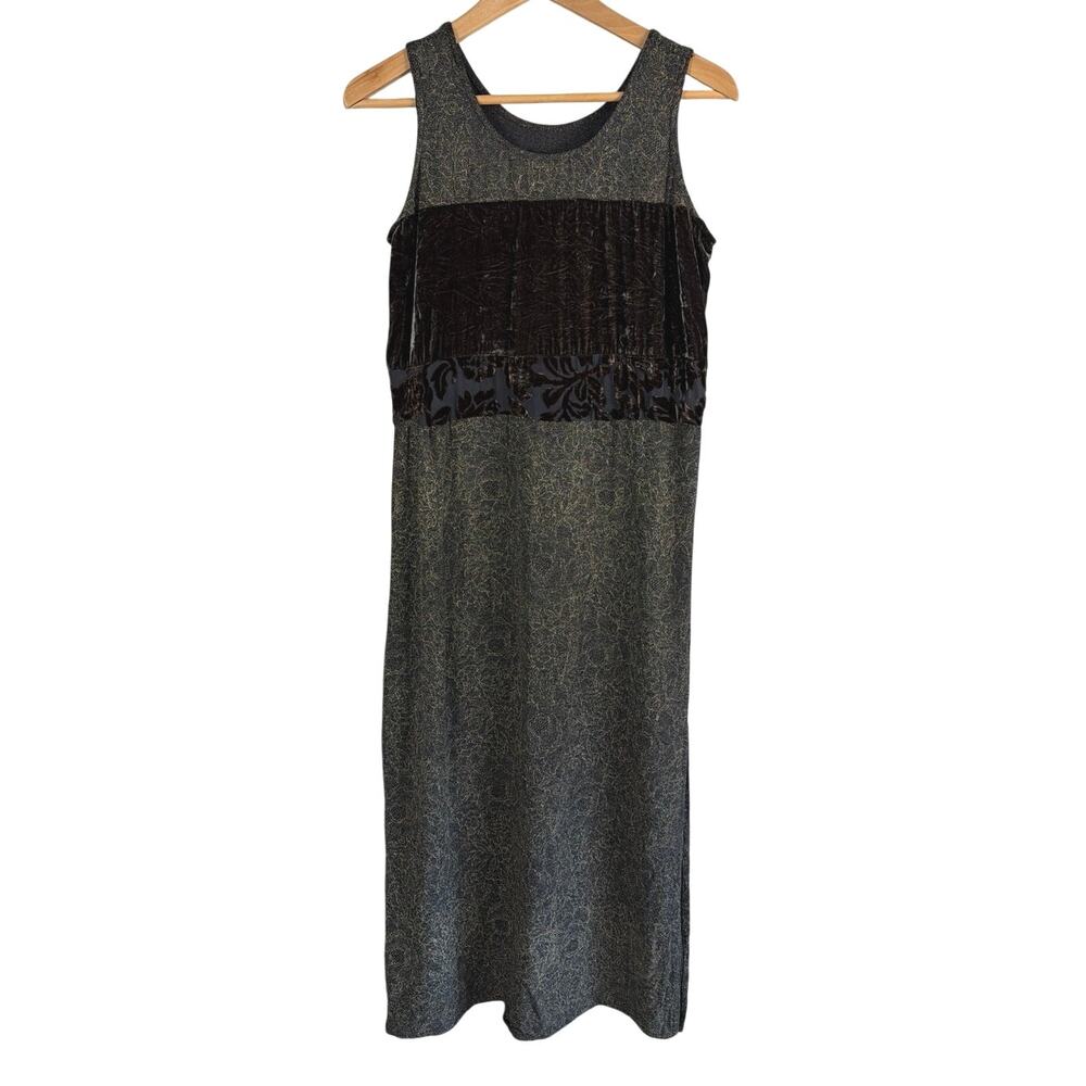 Citron Santa Monica Vintage 90s Silk Velvet Burnout Shift Dress Large USA Made